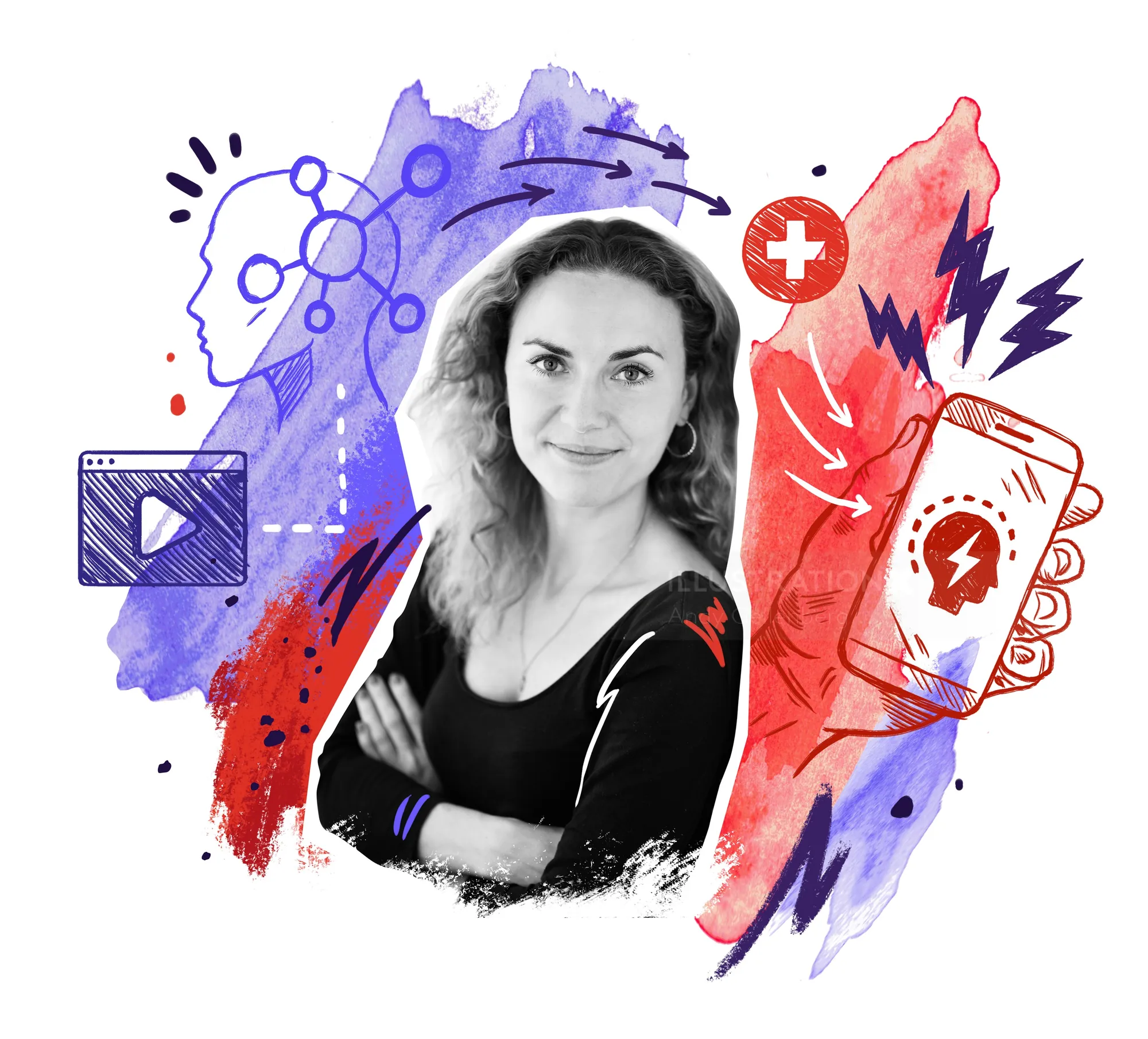 Digital health illustration with smiling woman by Andy Gellenberg