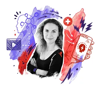 Digital health illustration with smiling woman by Andy Gellenberg