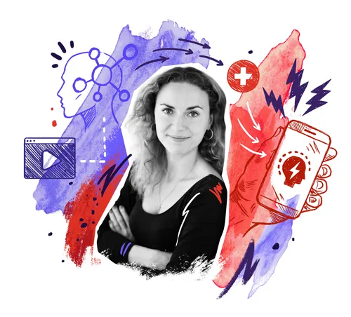 Digital health illustration with smiling woman by Andy Gellenberg