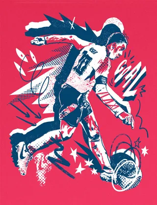 Illustration of soccer player kicking ball with action effects