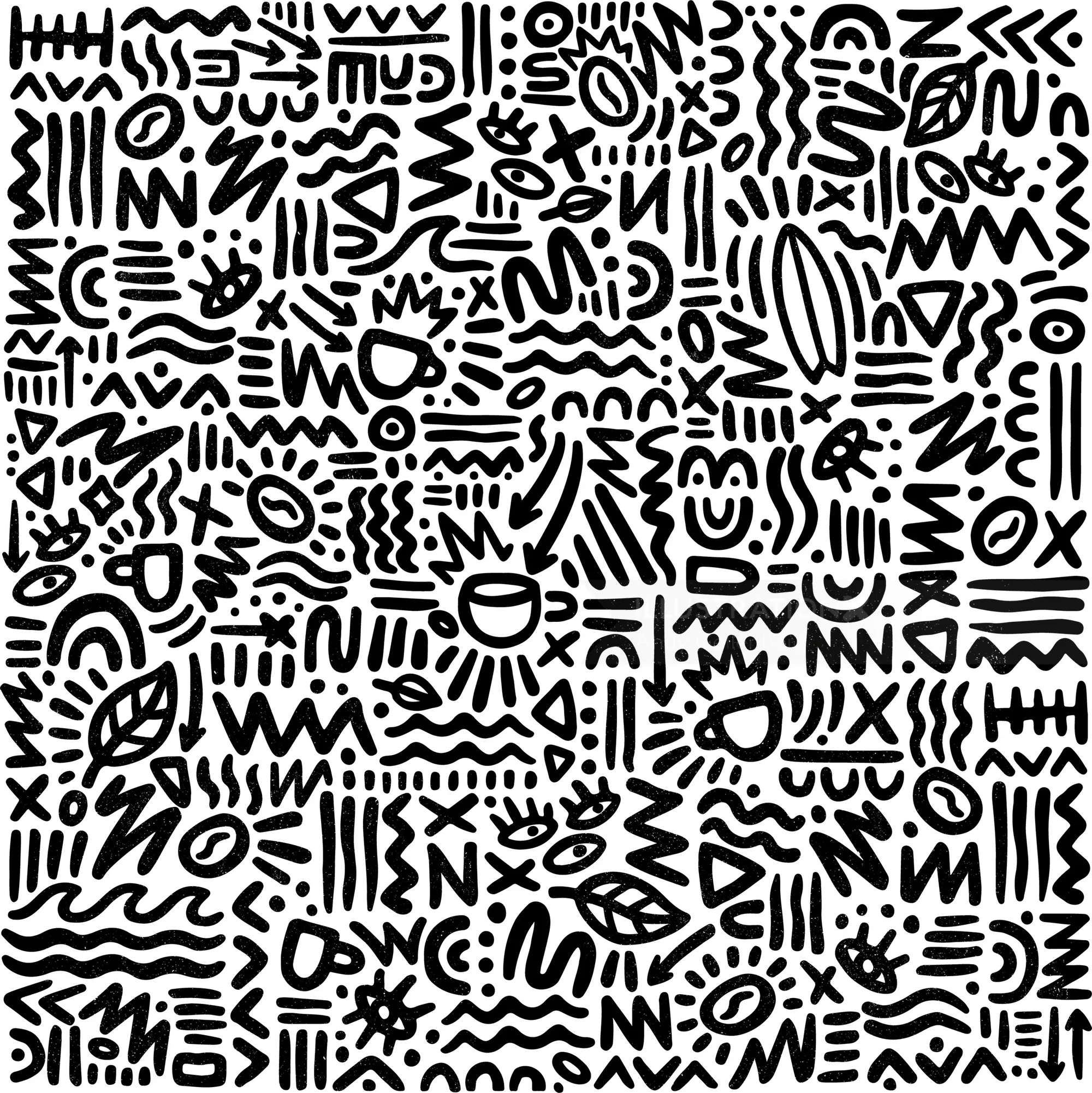 Black and white abstract pattern with diverse geometric and organic shapes