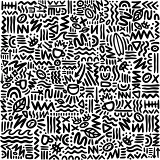 Black and white abstract pattern with diverse geometric and organic shapes