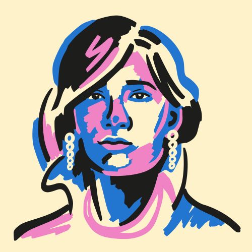 Abstract portrait of a woman with pink, blue, and black colors