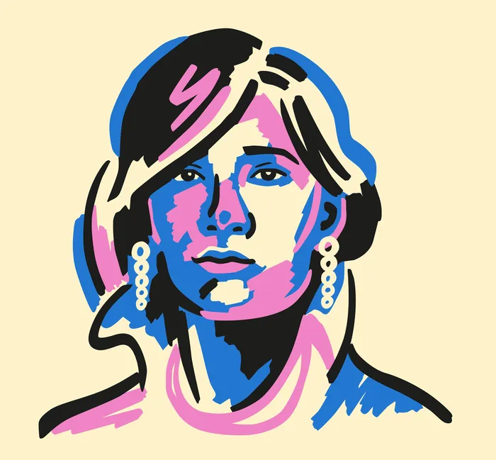 Abstract portrait of a woman with pink, blue, and black colors