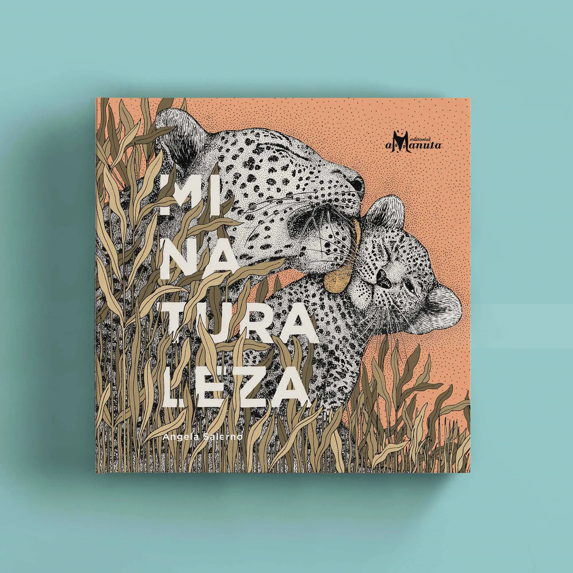 Mi Naturaleza book cover by Angela Salerno showing jaguars among grasses