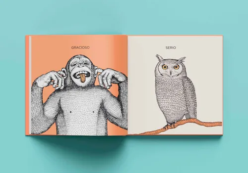 Illustration d'Angela Salerno représentant un singe et un hibou dans un livre ouvert