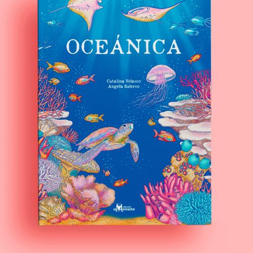 Oceánica book cover illustrated by Angela Salerno with colorful marine life