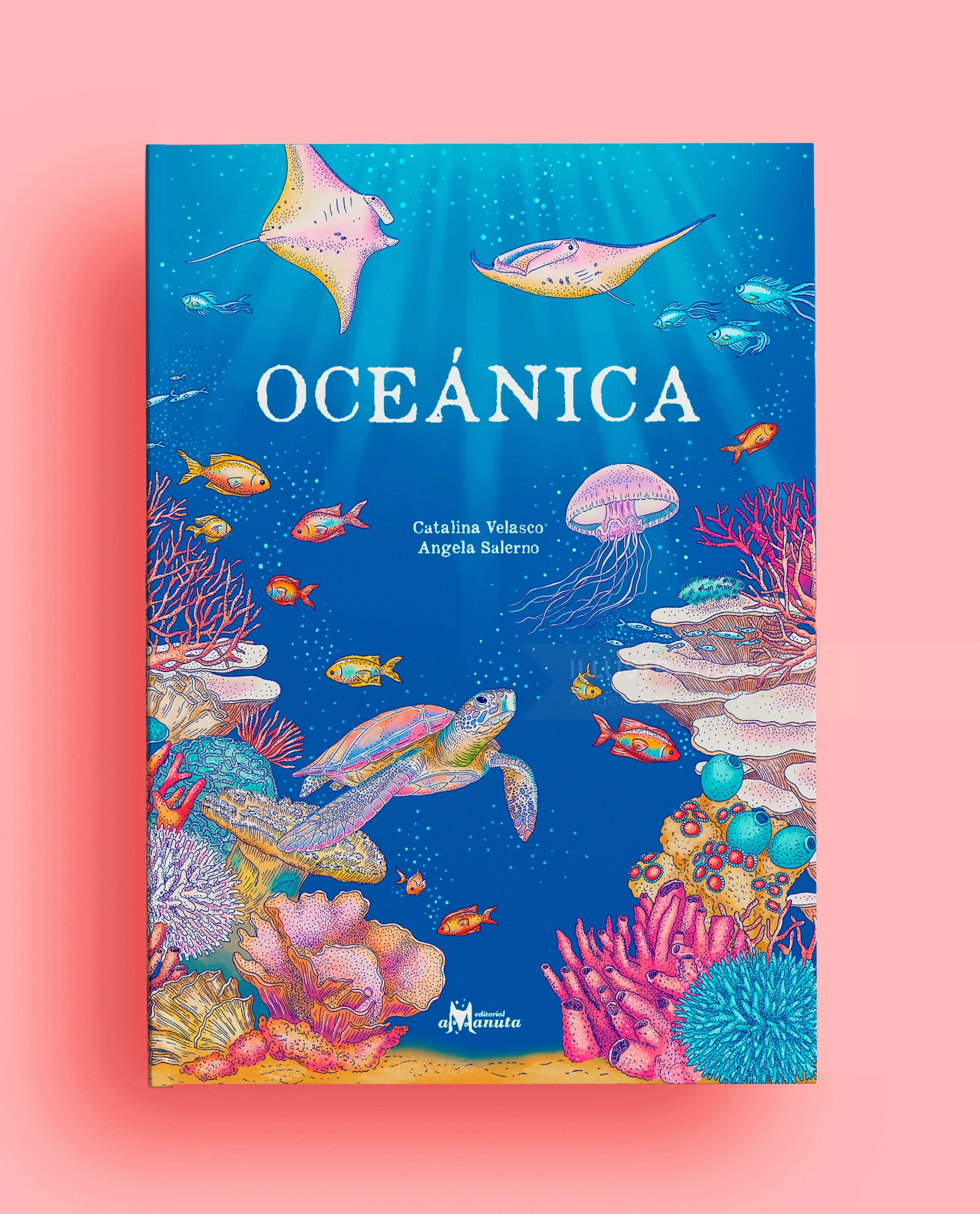 Oceánica book cover illustrated by Angela Salerno with colorful marine life