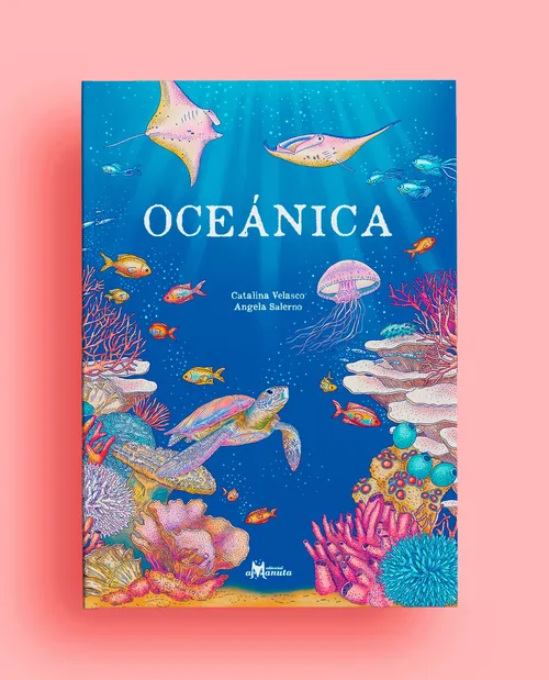 Couverture du livre Oceanica illustrée par Angela Salerno avec une faune marine colorée