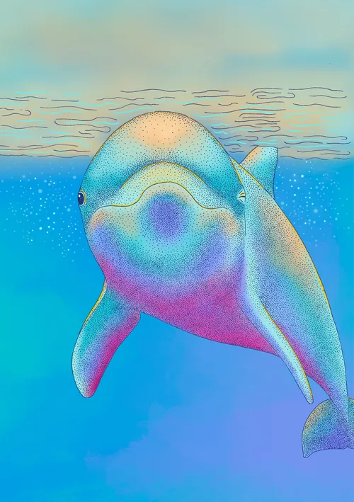 Illustration sous-marine colorée d'une baleine par Angela Salerno