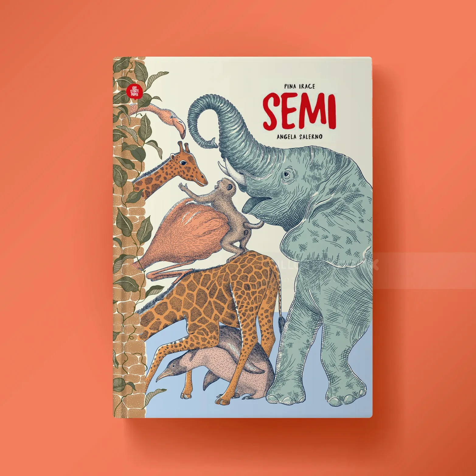 Illustration von Angela Salerno für ein farbenfrohes Kinderbuchcover mit Tieren