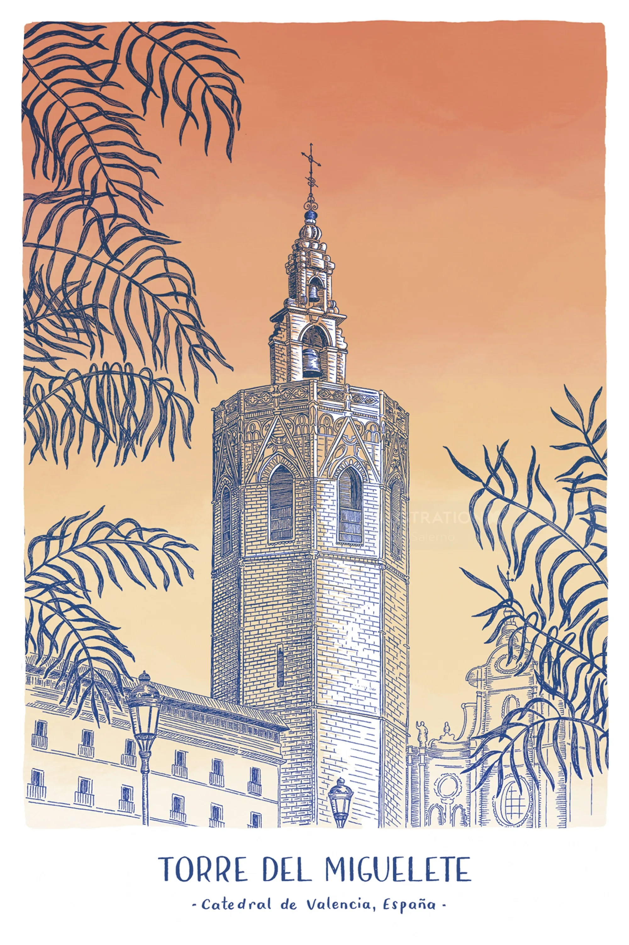 Ilustración de la Torre del Miguelete por Angela Salerno