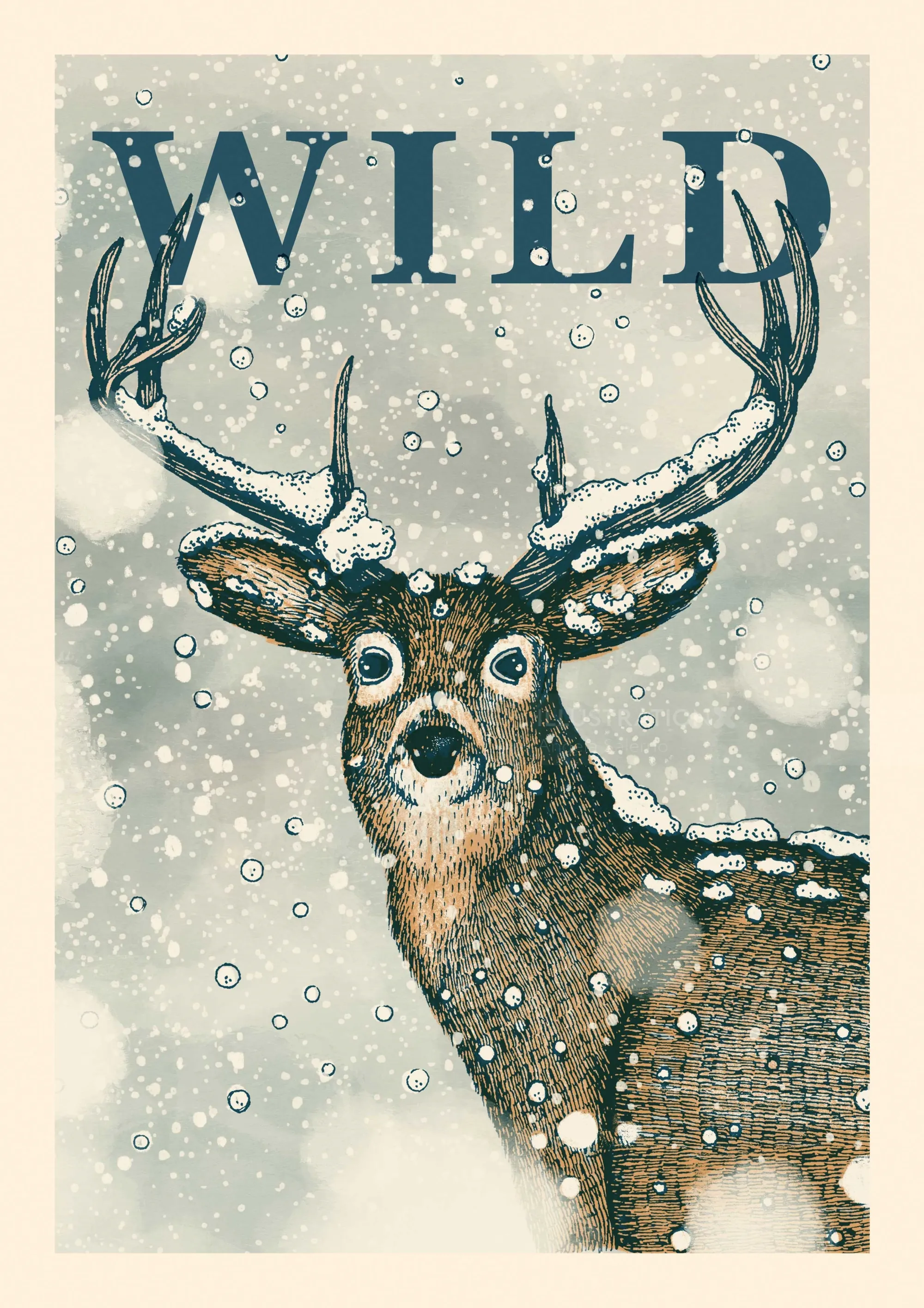Illustrated deer beneath the word WILD by Angela Salerno