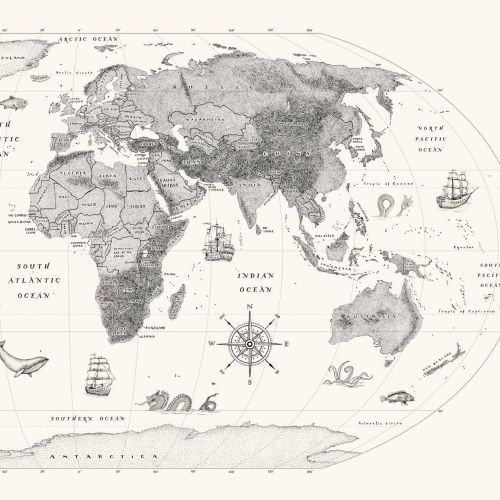 Vintage world map illustration by Angela Salerno