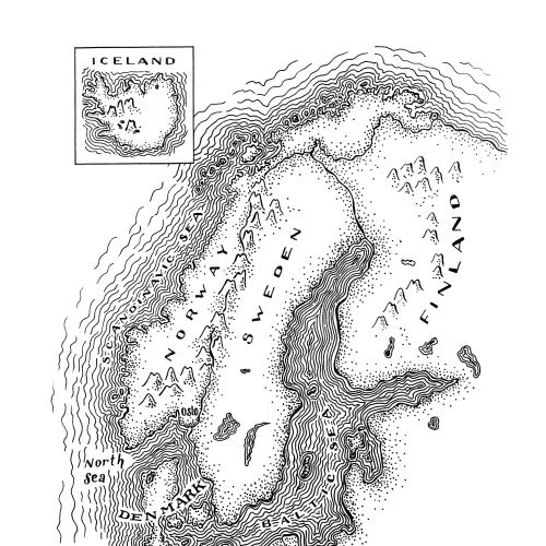 Vintage Scandinavia map illustration by Angela Salerno