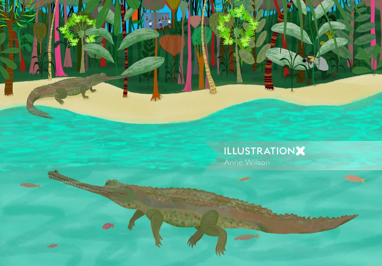 "Illustration Long Nosed Crocodile
"