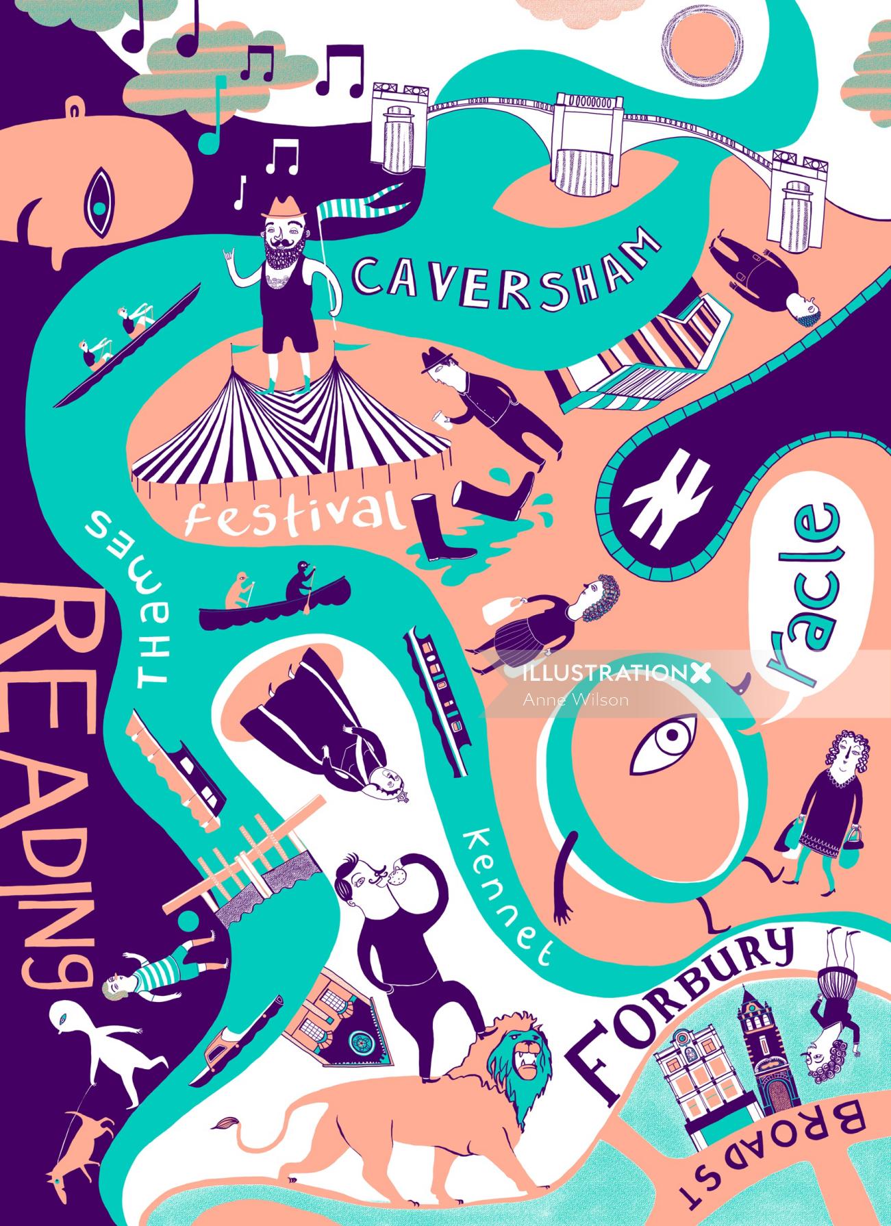 "Illustrated postcard design for Deliveroo around Reading.
"