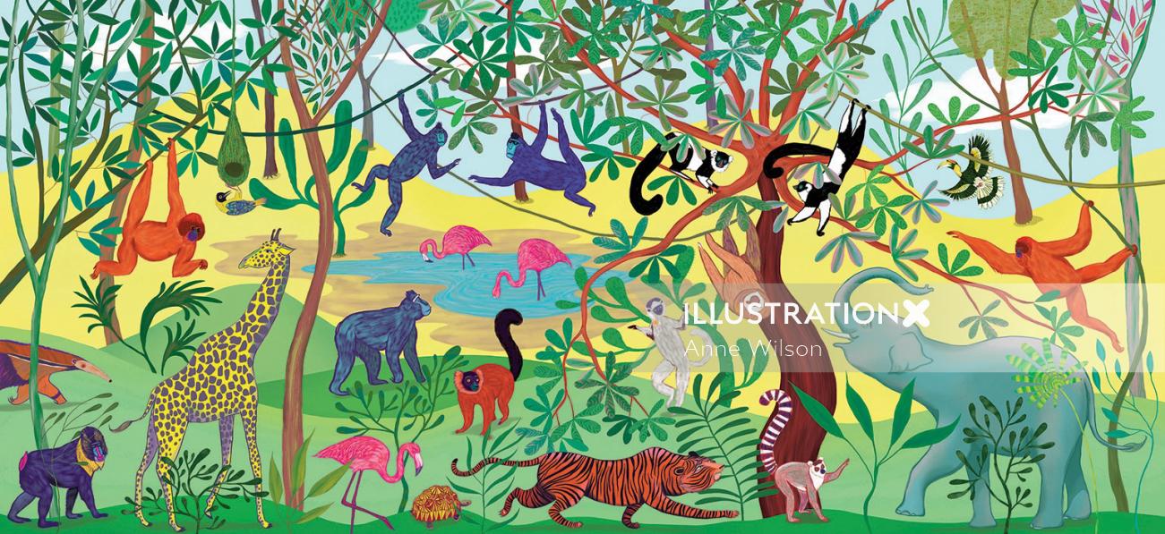 Wild animals illustration for Chester Zoo main shop interior