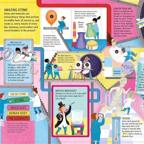 Colorful science illustration about atoms and molecules by Anne Wilson