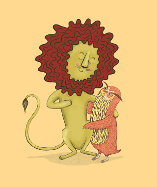 Encantadores personajes de leones y búhos