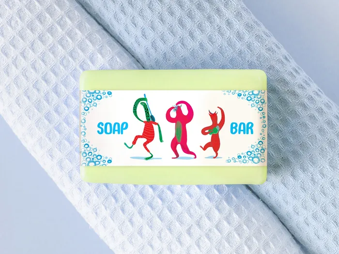 Whimsical baby soap bar label & box design