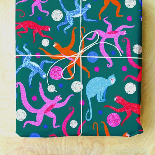 Decorative monkey-themed wrapping paper