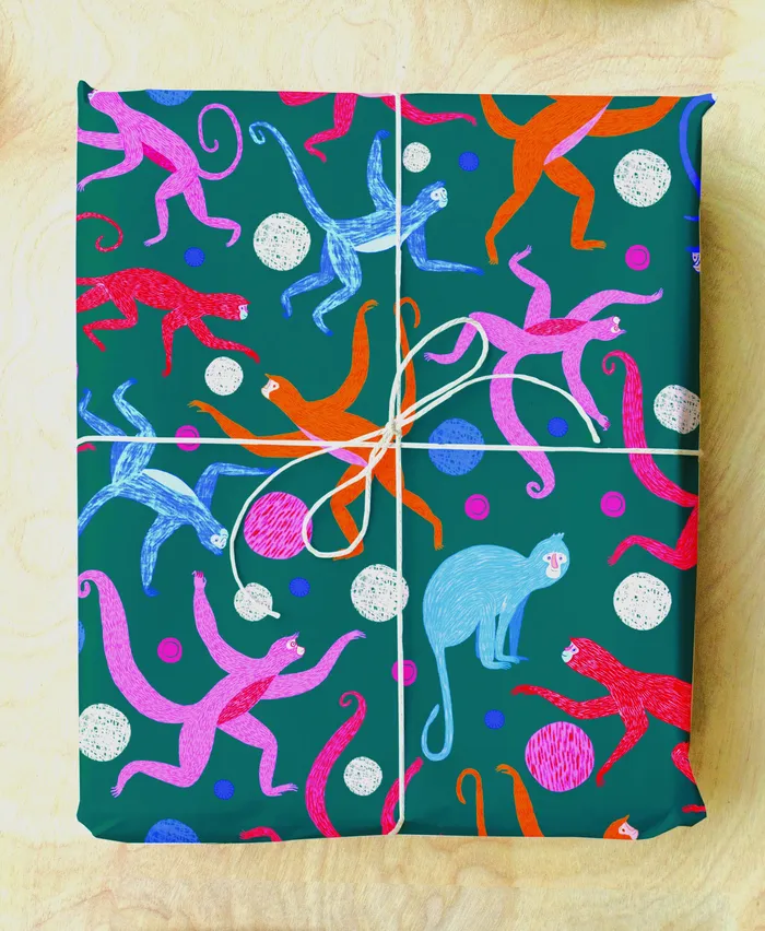 Decorative monkey-themed wrapping paper