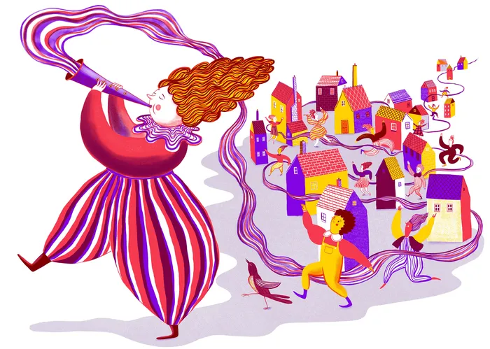 Colorful pied piper illustration for picture book