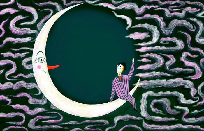 Enchanting moon encounter artwork for children's book