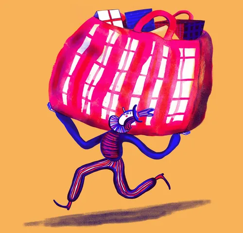 Anne Wilson 食料品が入ったランニング用ショッピングバッグのイラスト