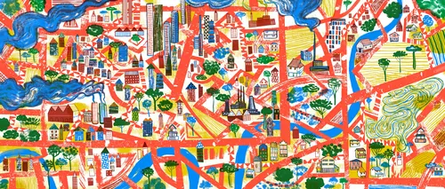 Farbenfrohe, illustrierte Karte von Anne Wilson