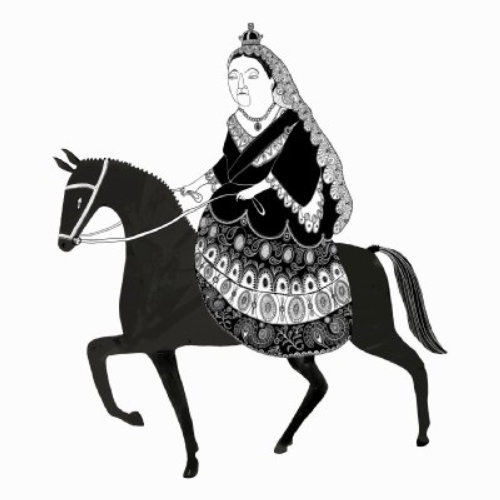 An illustration of Queen Victoria on horse