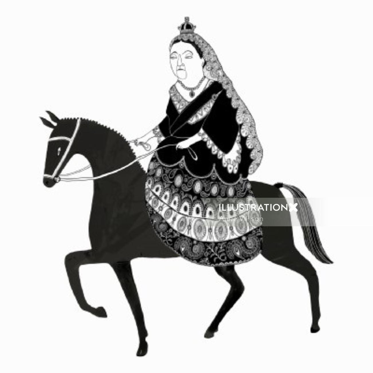 馬に乗ったビクトリア女王のイラスト