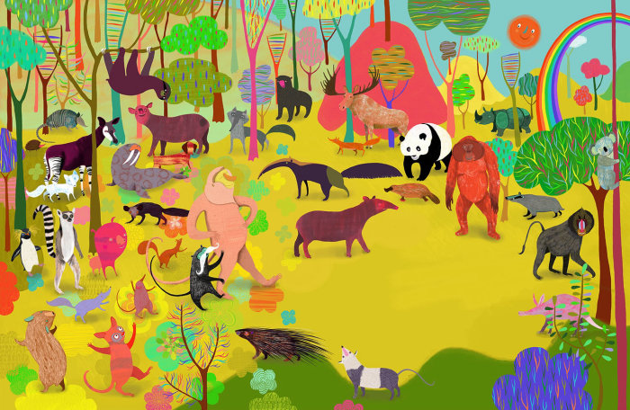 An illustration of animals in the forest
