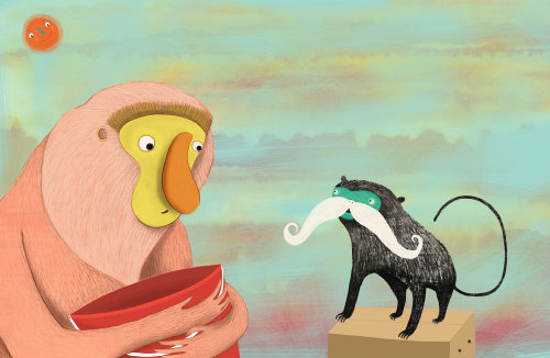 Monkey and Tamarin illustration by Anne Wilson