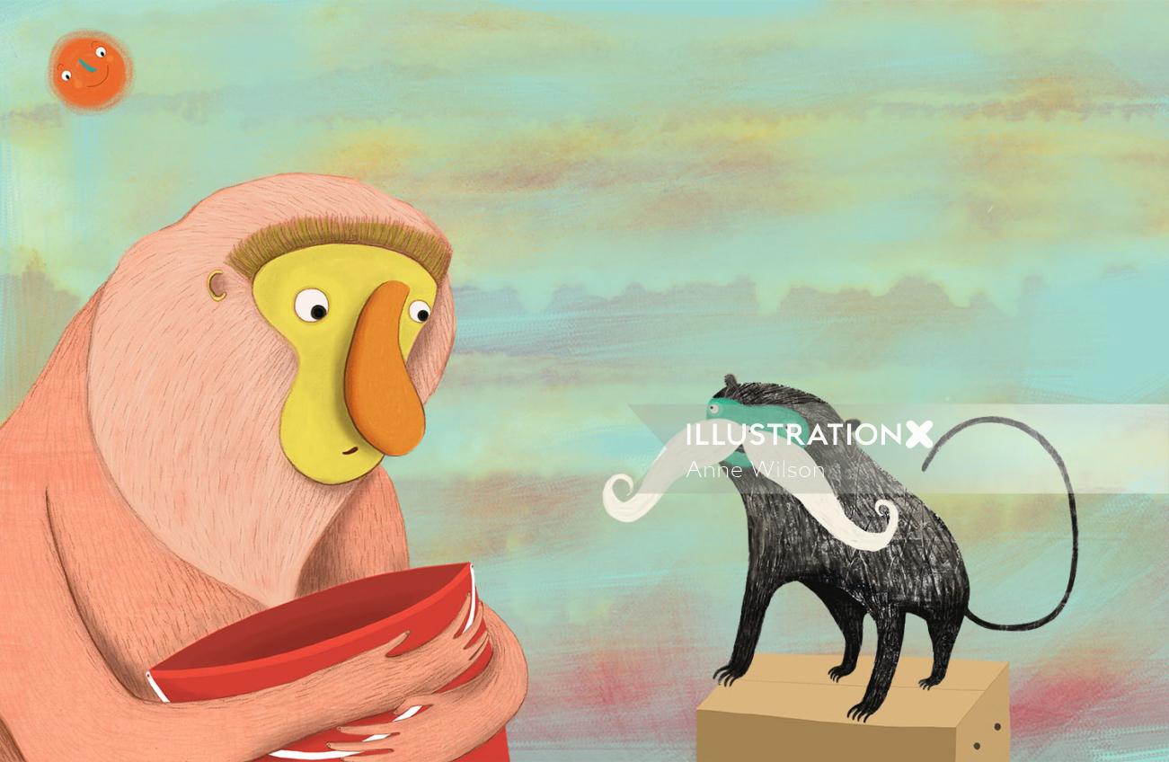 Illustration de singe et de Tamarin par Anne Wilson