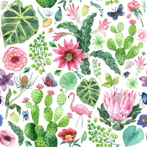 Design textile fleurs, plantes &amp; oiseaux