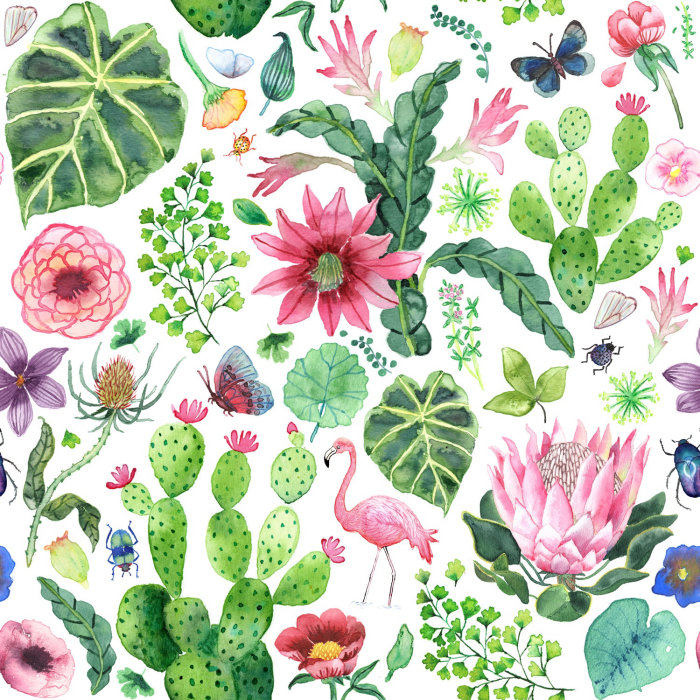 Design textile fleurs, plantes &amp; oiseaux