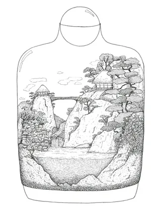 Animation of Japanese Landscape in glass pot