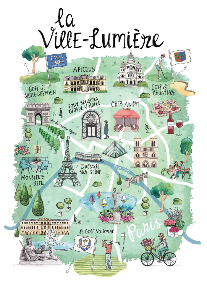 Paris Map illustration for the Ryder Cup in 2018