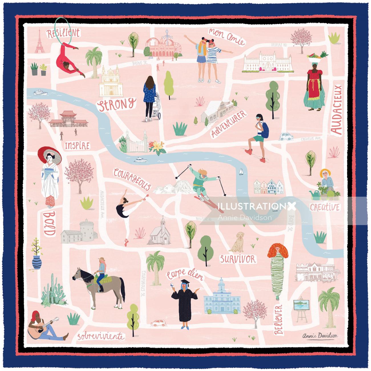 Map illustration on Silk Scarf for Talbot's