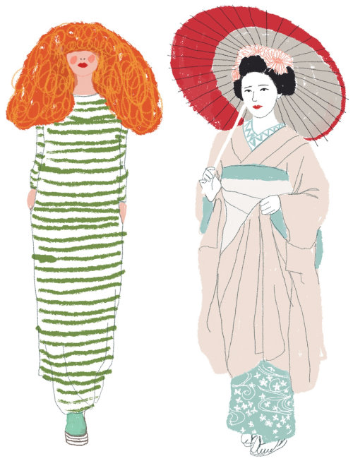 Contemporary art of model and a geisha