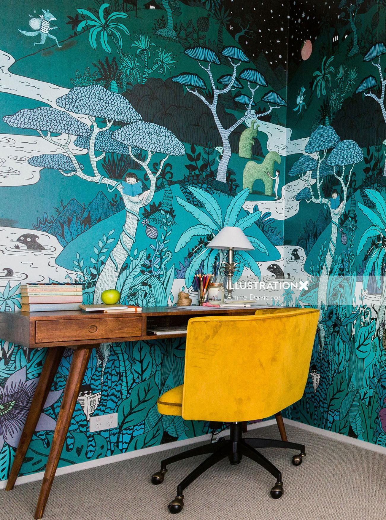 Mural art of wallpaper design by Annie Davidson