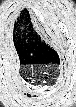 「星空の洞窟」の風変わりな線画