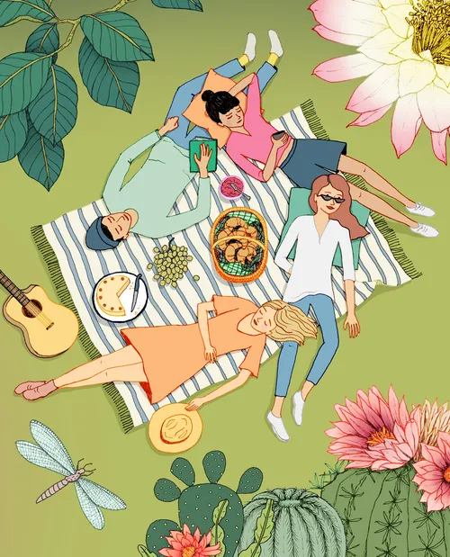 People having a picnic at the botanical garden