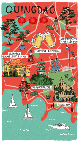 Qindao Attractions Map Illustration