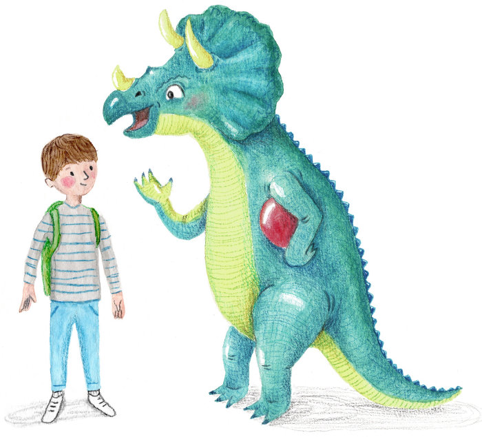 为儿童读物创作恐龙和男孩的角色