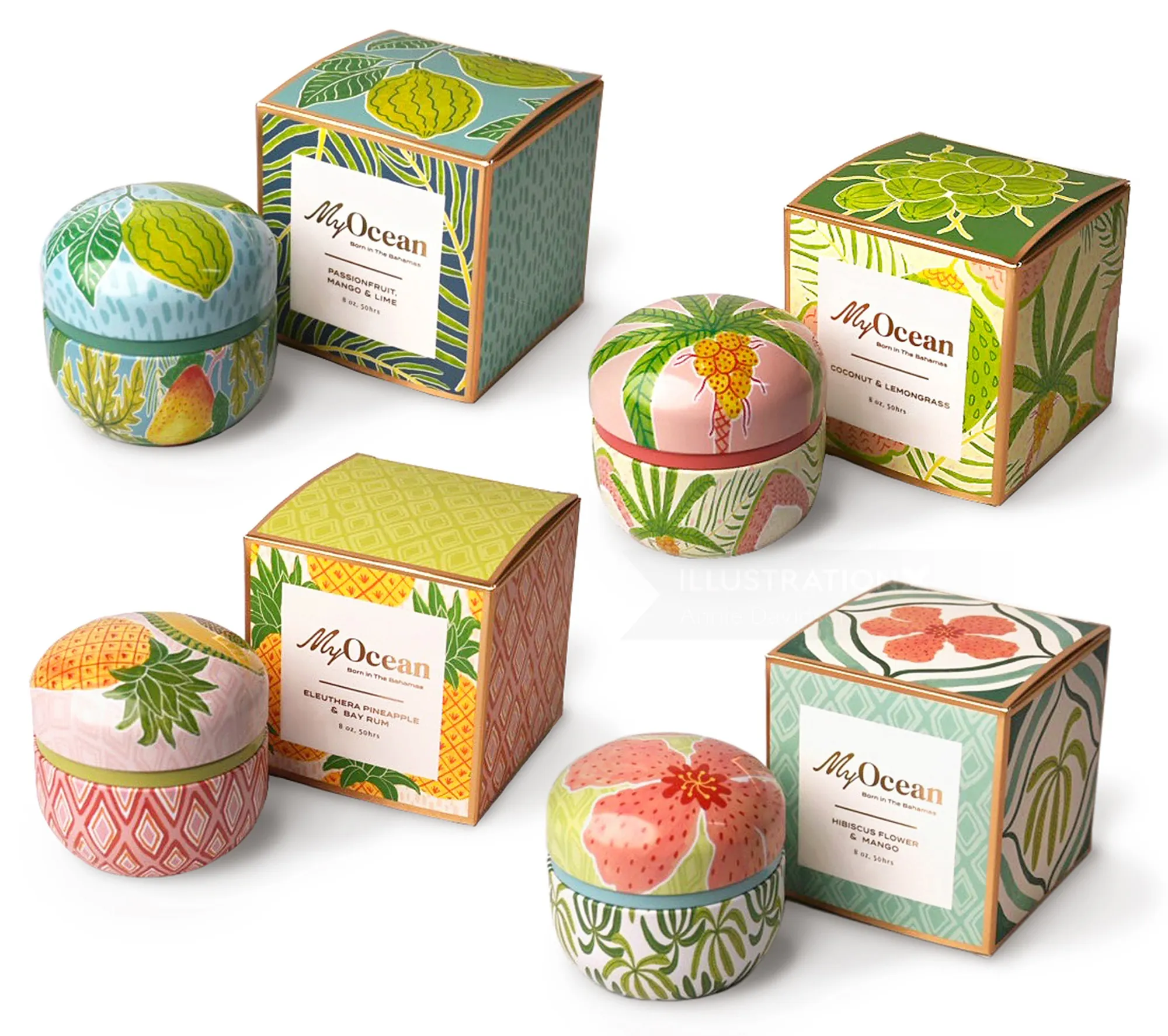 Colorful product packaging created for My Ocean