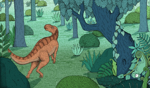caméléon, cacher, dinosaures, illustration, medibank