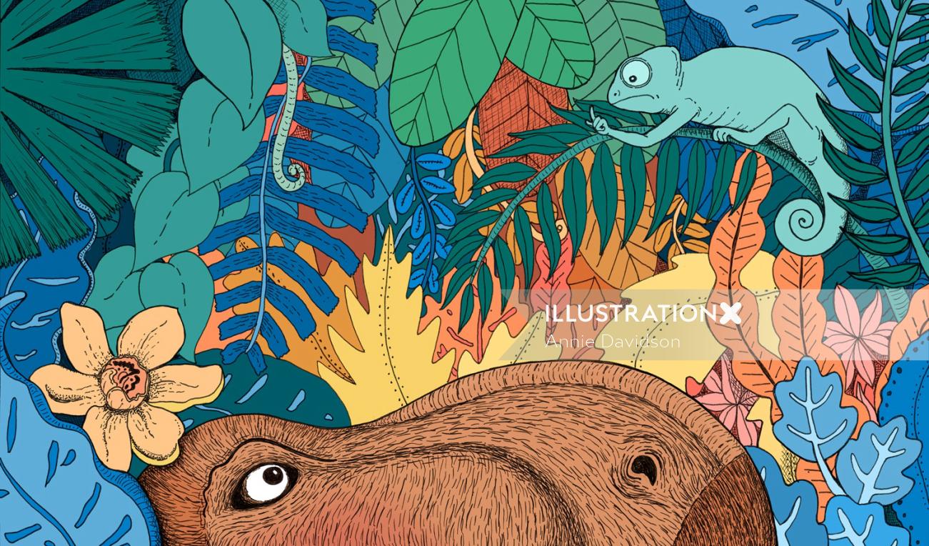dinosaurs, illustration, medibank, chameleon, jungle